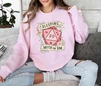 SLEEPING with the DUNGEON MASTER T-Shirt Sweatshirt for Women - Pink Cotton Hoodie with D20 Design, Casual Style, Ideal for D...