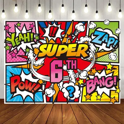 Yeah Zap Pow Caricature Super 6th Birthday Backdrop - Aperturee