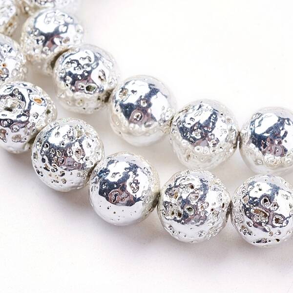 Electroplated Natural Lava Rock Bead Strands