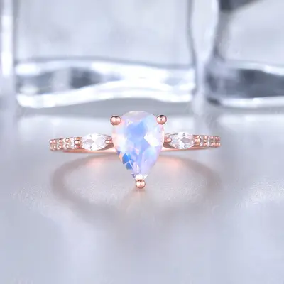 Art Deco Moonstone Engagement Ring Rose Gold Wedding Ring Gift For Her