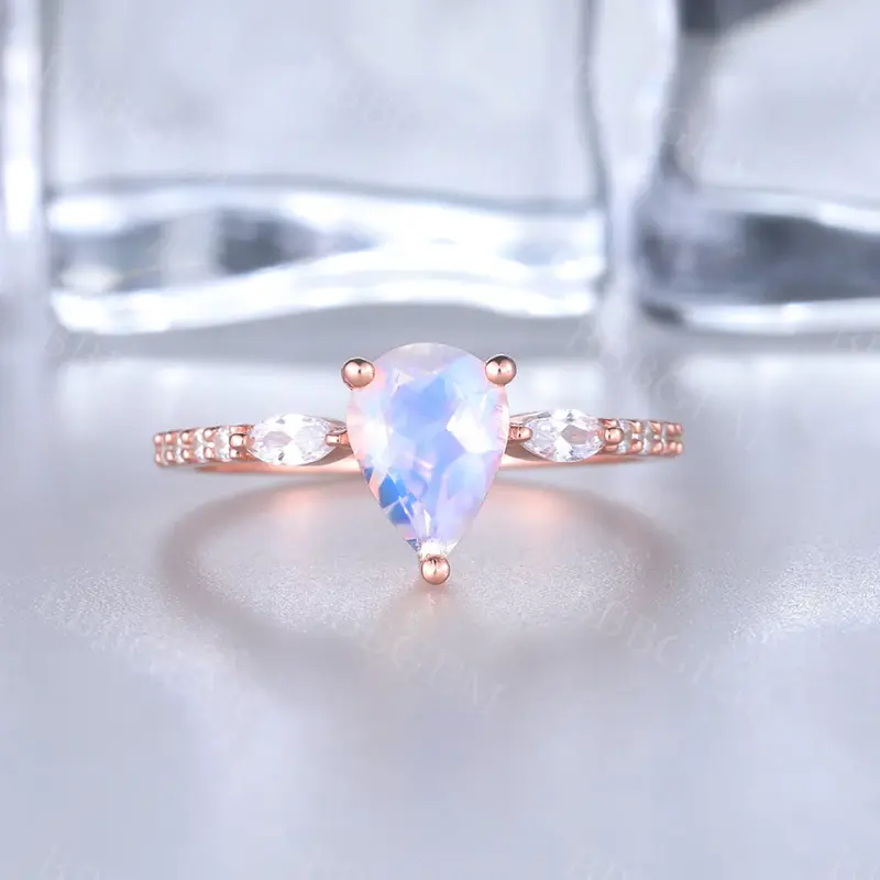 Art Deco Moonstone Engagement Ring Rose Gold Wedding Ring Gift For Her