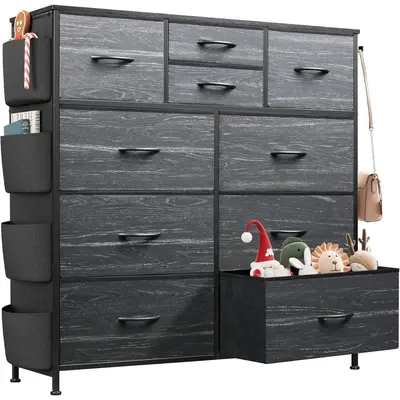 WLIVE Dresser for Bedroom with 10 Drawers, Fabric Dresser Chest of Drawers with Side Pockets and Hooks, Sturdy Metal Frame, D...