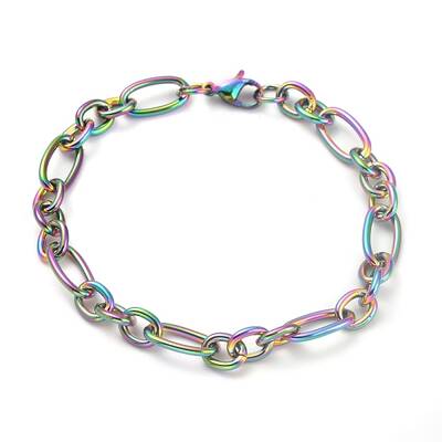 Ion Plating(IP) 304 Stainless Steel Figaro Chain Bracelets