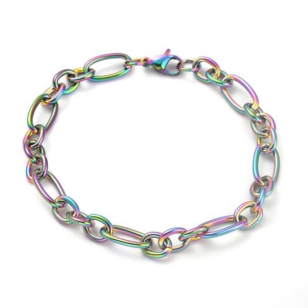 Ion Plating(IP) 304 Stainless Steel Figaro Chain Bracelets