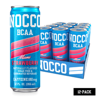 NOCCO BCAA Energy Drink Miami Strawberry - 12 Fl Oz (Pack of 12) - 180mg of Caffeine Sugar Free Energy Drinks - Carbonated & ...