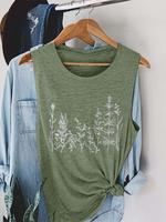 Women's Plants Print Round Neck Tank Top, Casual Style Sleeveless Top for Daily Wear, Tank Tops for Women, Ladies Relaxed Clo...