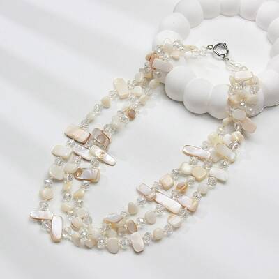 Boho Glass & Dyed Natural Shell Beaded Chips 3 Layer Necklaces for Women