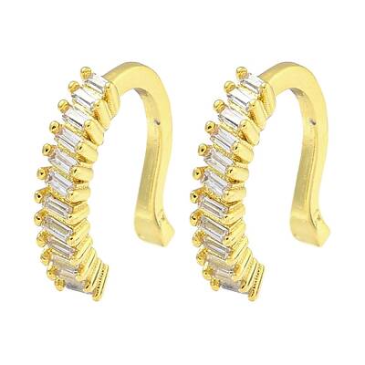 Brass Micro Pave Cubic Zirconia Cuff Earrings