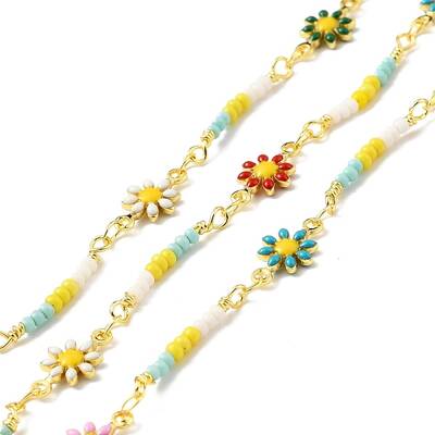 Handmade Brass Enamel Flower Link Chains