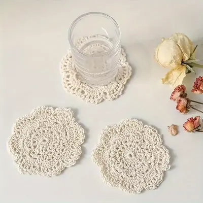 Crochet Lace Coaster, 1/2/5 Counts Vintage Drink Coaster, Decorative Coaster for Home Kitchen Dining Room