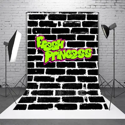 Graffiti Fresh Princess Black Brick Party Backdrop - Aperturee