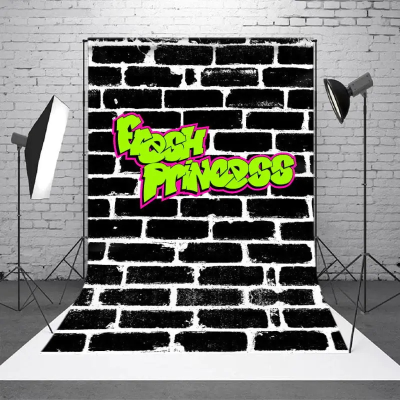 Graffiti Fresh Princess Black Brick Party Backdrop - Aperturee