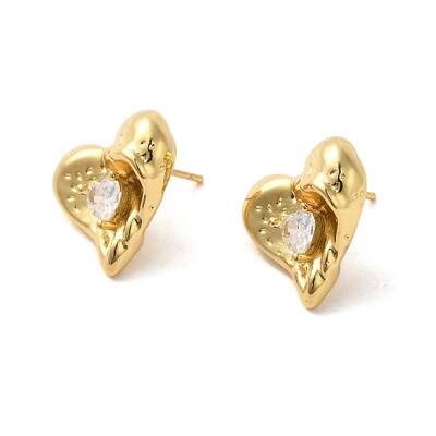 Brass with Cubic Zirconia Heart Stud Earrings