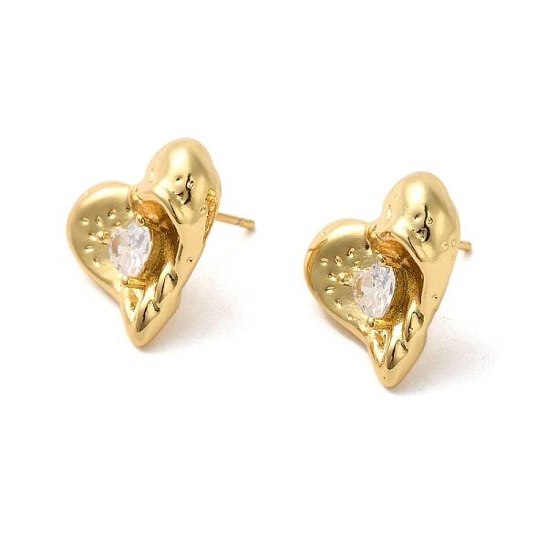 Brass with Cubic Zirconia Heart Stud Earrings