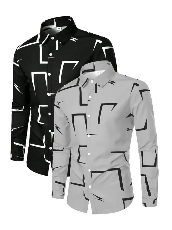 Men's Fashionable Irregular Art Pattern Versatile Trendy Regular Long-sleeved Shirt, Button Up Long Sleeve Shirts, Business F...