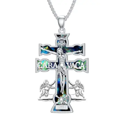 YFN Caravaca Cross Necklace 925 Sterling Silver Caravaca Double Cross with Angels Crucifix Pendant Necklace Religious Jewelry...