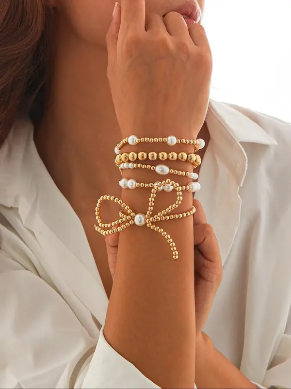 Elegant Faux Pearl Decorated Bowknot Design Bracelet, Fashion Jewelry for Party, Daily Clothing Decor, Trendy All-match & Exq...