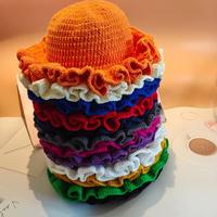 Winter Handmad Crochet Knitted Hat For Women Solid Color Fisherman Hats Ruffled Brim Bucket Cap Men Carnival Party Funny Gift