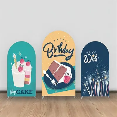 Yummy Cake Candle Star Yellow Blue Arch Backdrop Kit - Aperturee