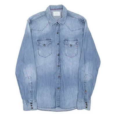 REPLAY Mens Denim Shirt Blue 90s Long Sleeve S