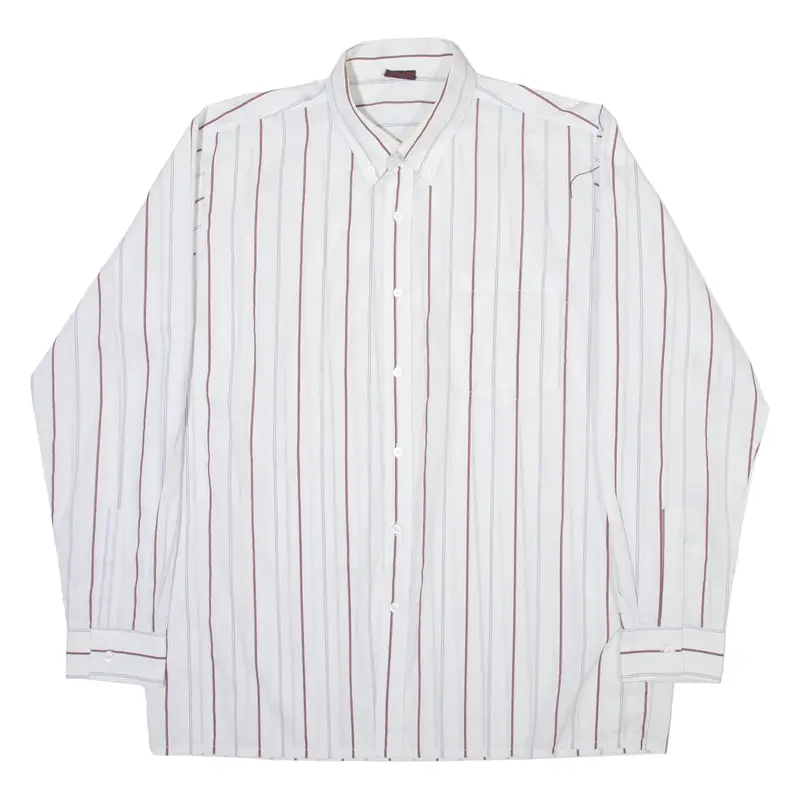MASKU Mens Shirt White Striped Long Sleeve L