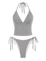 Women's Summer Beach Floral Leaves Halter Tied Tank Style Full Coverage Bikini Tankini Set Two Piece Bathing Suits