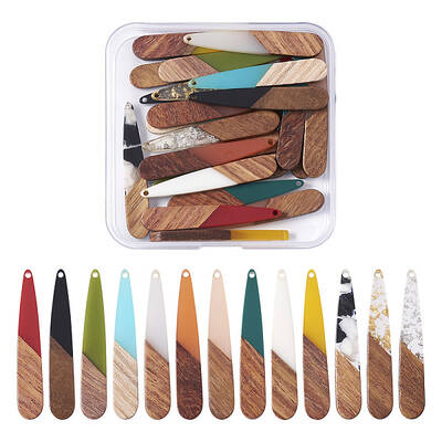 26Pcs 3 Style Resin & Walnut Wood Pendants