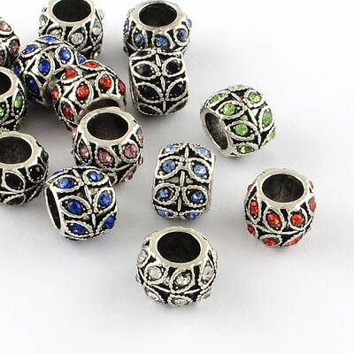 Antique Silver Plated Alloy Rhinestone Large Hole European Beads