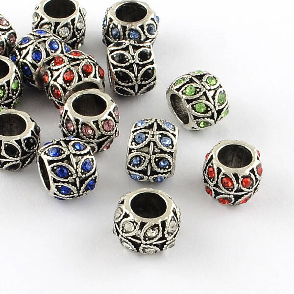 Antique Silver Plated Alloy Rhinestone Large Hole European Beads
