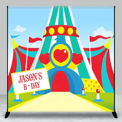 Custom Name Colorful Circus Tent Birthday Backdrop