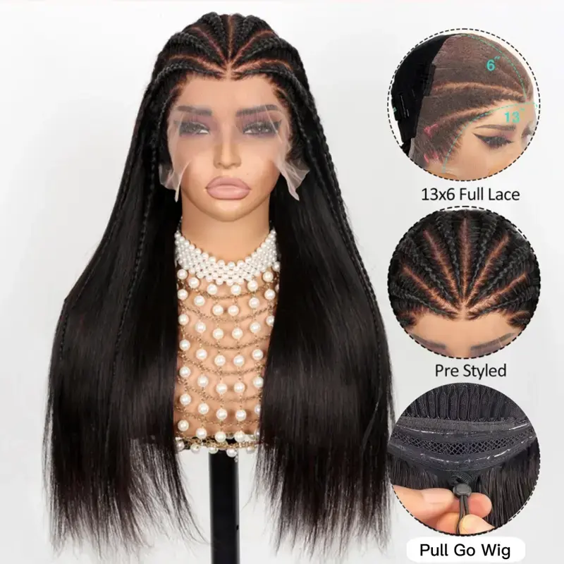 Ashimary Pull Go 13x6 Full Wig Half Braid Straight Transparent Lace Frontal Pre Bleached & Plucked Human Hair Pre Styled Glue...