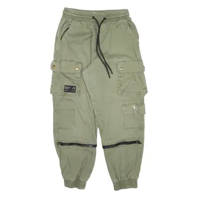 FB SISTER Cargo Womens Trousers Green Relaxed Tapered W26 L25