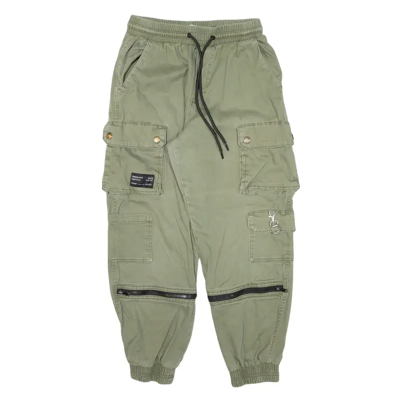 FB SISTER Cargo Womens Trousers Green Relaxed Tapered W26 L25