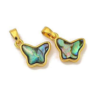 Rack Plating Brass Pave Natural Paua Shell Butterfly Charms