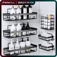 PHANCIR 6 PCS Shower Caddy, No Drilling Bathroom Organizer with Soap Holder, Adhesive Bathroom Caddy, Black Installation Squa...