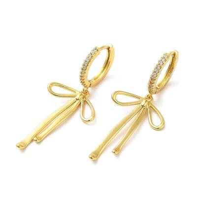 Bowknot Brass Micro Pave Clear Cubic Zirconia Hoop Earrings for Women