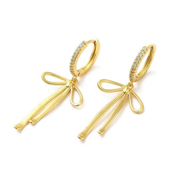 Bowknot Brass Micro Pave Clear Cubic Zirconia Hoop Earrings for Women