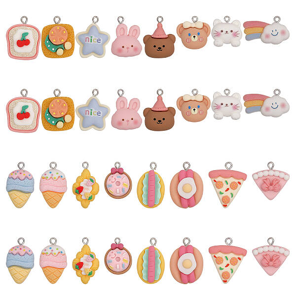 32Pcs 16 Style Opaque Resin Pendants