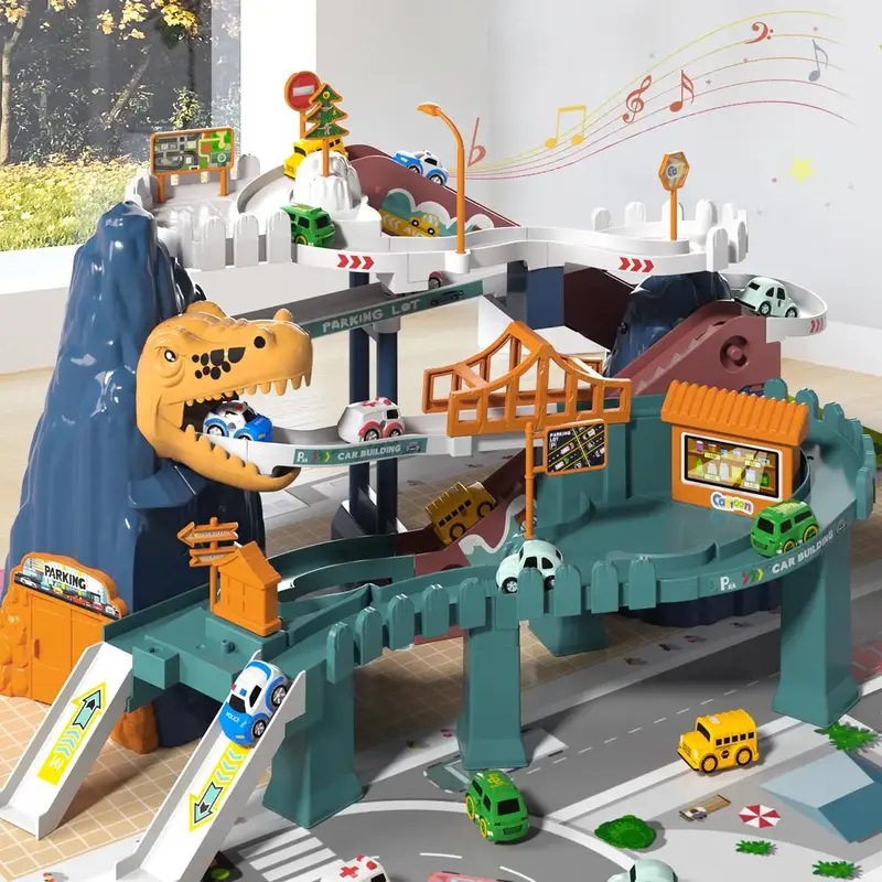 Toys for Mummy Fun Time, 1 Set Electric Dinosaur Design Track Car Toy, Novelty Adventure Racing Toy, Birthday Gift for 4 Yea...