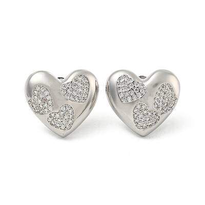 Brass Pave Clear Cubic Zirconia Stud Earrings