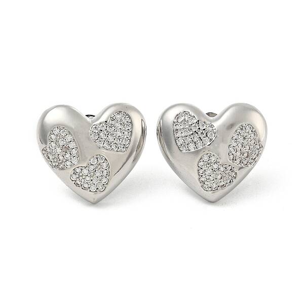 Brass Pave Clear Cubic Zirconia Stud Earrings