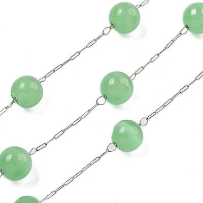 304 Stainless Steel with Glass Cat Eye Link Chains