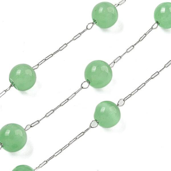 304 Stainless Steel with Glass Cat Eye Link Chains