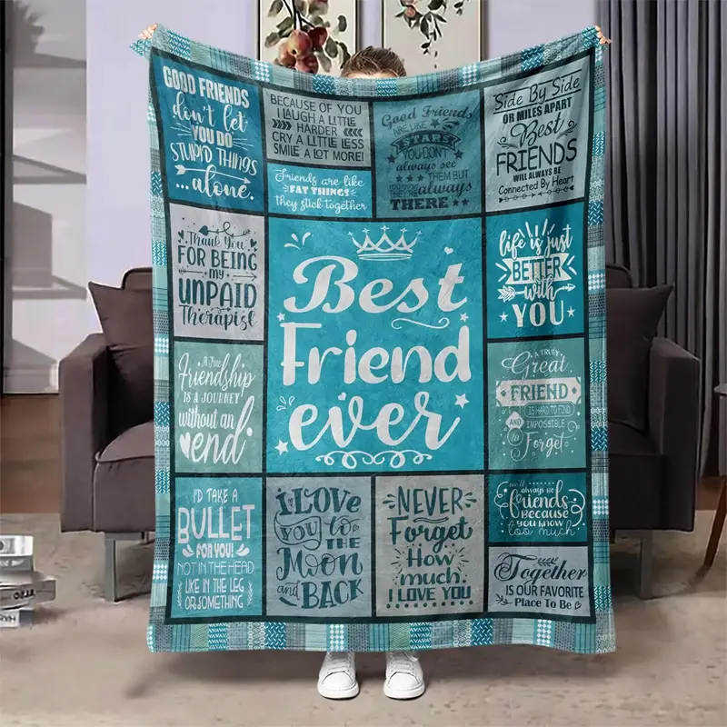 Letter Print Soft Blanket, Air-conditioned Room Blanket, Warm Nap Blanket for Home Office Travel Camping, Gift for Friend