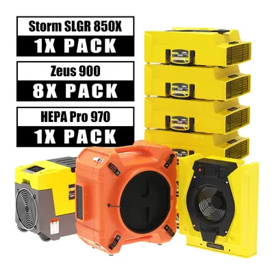 Alorair Water Damage Restoration Combo Pack, 1 X Storm SLGR 850X Commercial Dehumidifier, 8 X Zeus 900 Air Mover, 1 X HEPA Pr...