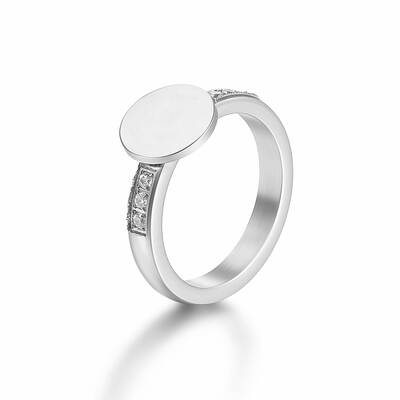 Elegant Stainless Steel Round Rhinestone Ring Suitable for Daily Wear for Women