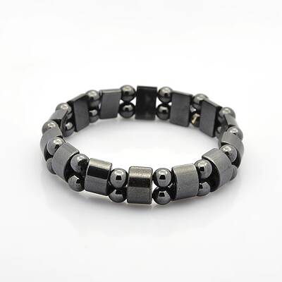 Magnetic Hematite Tow Row Rectangle and Round Beads Stretch Bracelets for Valentine's Day Gift