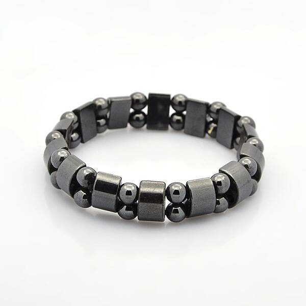 Magnetic Hematite Tow Row Rectangle and Round Beads Stretch Bracelets for Valentine's Day Gift