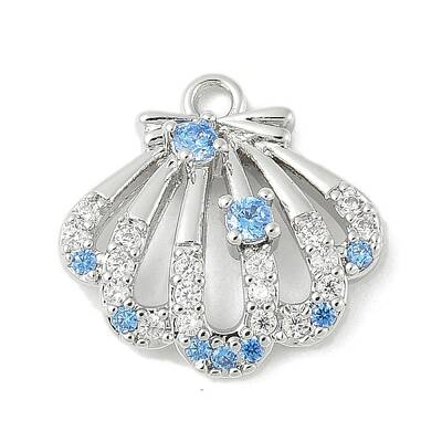Brass Pave Light Sky Blue and Clear Cubic Zirconia Sea Animal Connector Charms