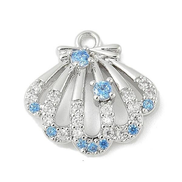 Brass Pave Light Sky Blue and Clear Cubic Zirconia Sea Animal Connector Charms